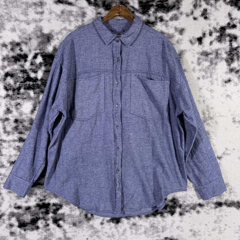 Aerie Anytime Fave Flannel Button Down Shirt Womens Small Blue Cozy Hippie Boho